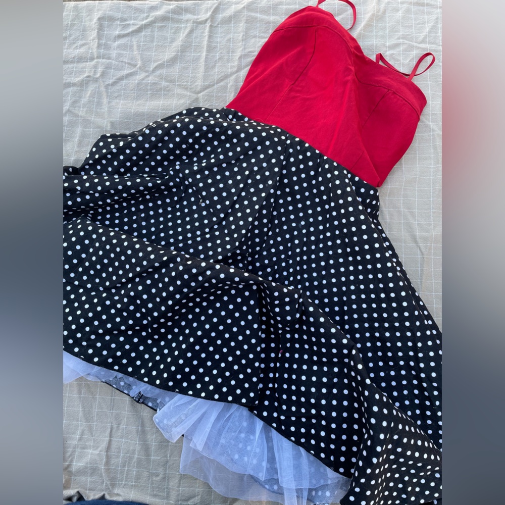 Forever brand Red and and black and white polka dot dress